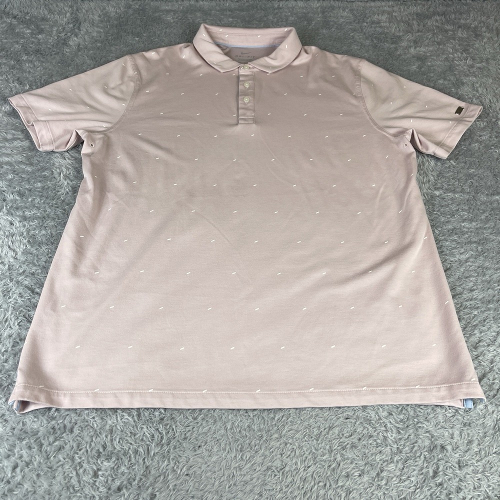 Nike Polo Shirt Mens L Pink Geometric Print Victory Golf Performance Tech